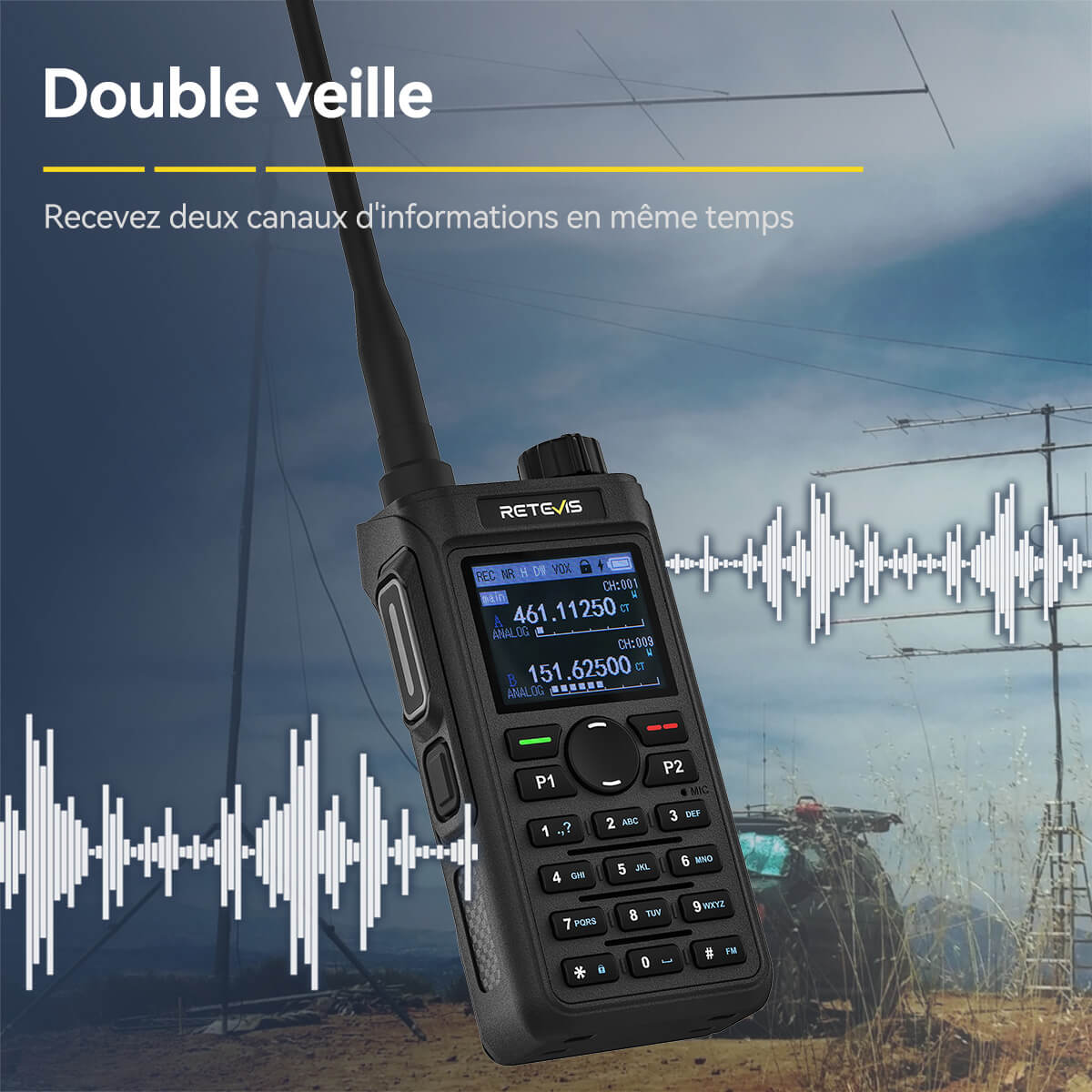 Radio d'affaires Retevis C62 5W longue portée UV double bande AI réduction du bruit